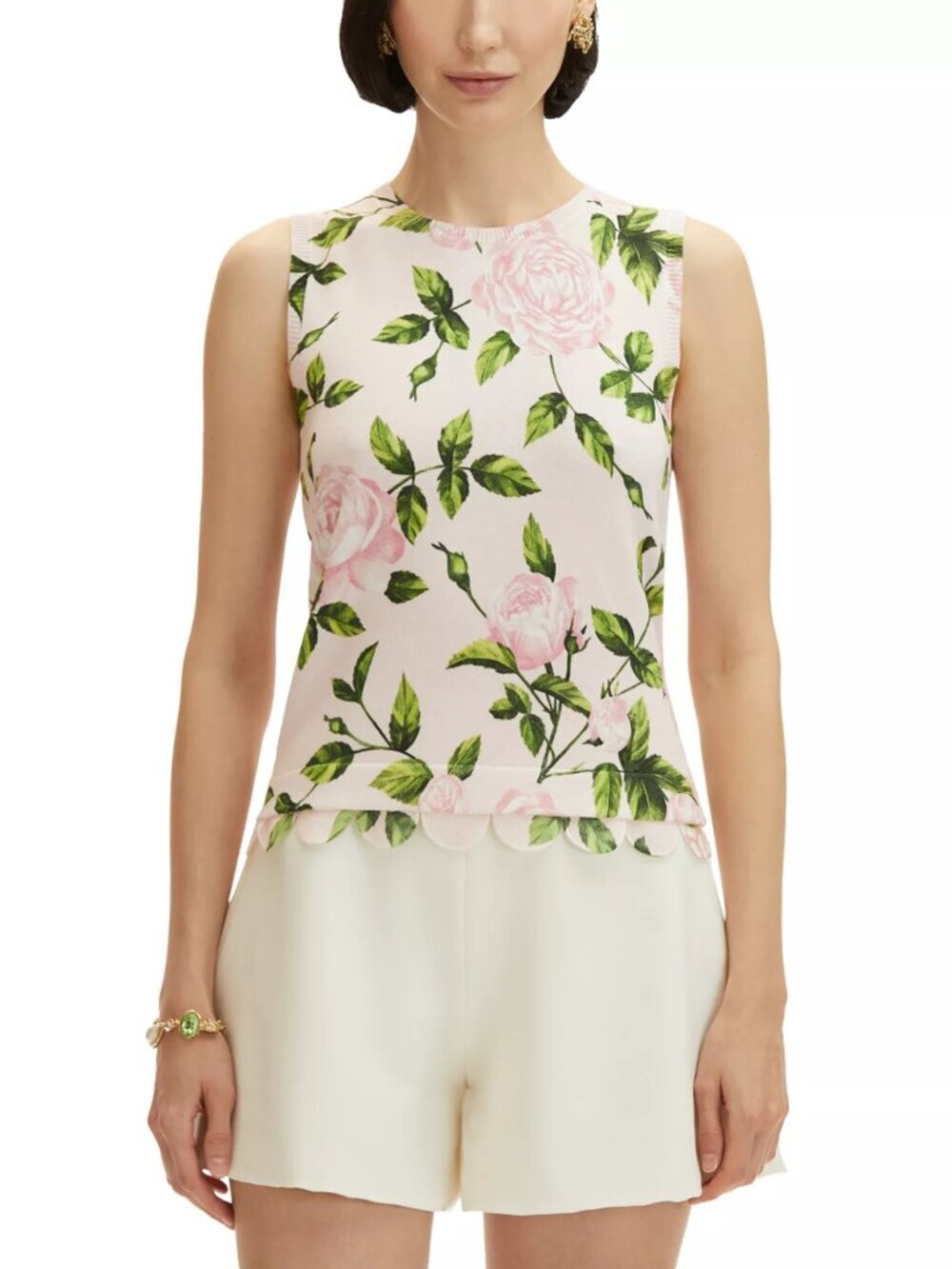 1490$ Oscar de la Renta English Rose Printed Tank Top Women's Size XL Pink/pale